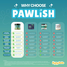 Why choose PuffyTails PAWLISH dog dental powder comparison chart showing more functional ingredients, probiotics, and better breath support than competitors