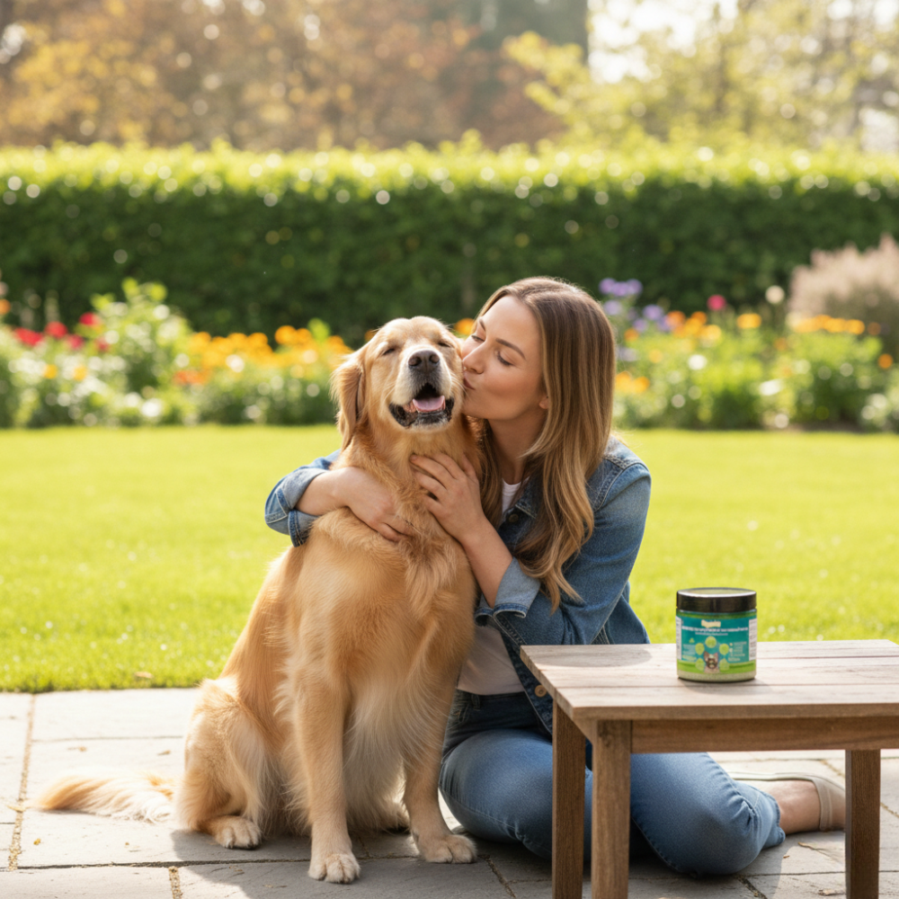 PuffyTails PawLish dog dental powder for fresh breath and cleaner teeth.